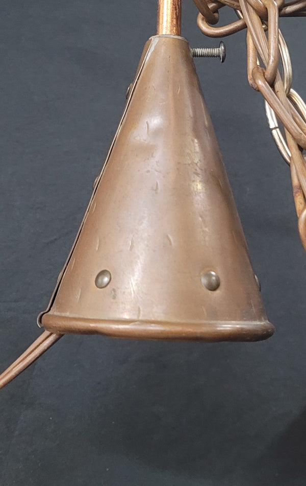 Vintage Copper Cone Shaped Pendant Light w/ Matching Cap & Chain GS00843