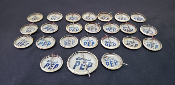 Lot of 24 WWII Kellogg's Pep Premium Pins w/ Military Emblems GS01074