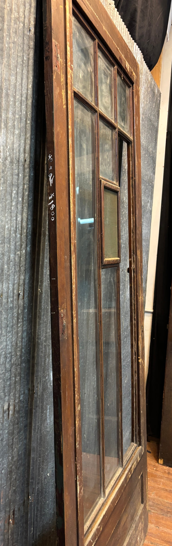 Wooden Storm Door with Glass Panels and Screen Speakeasy Window GA21526