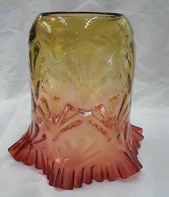 Large Antique Ruffled Yellow & Cranberry Lamp Shade