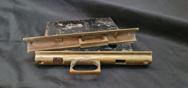 Vintage Brass & Iron Pocket Door Lock Set 7 1/2" x 5 1/4" x 3" GS00852