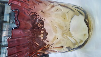 Large Antique Ruffled Yellow & Cranberry Lamp Shade