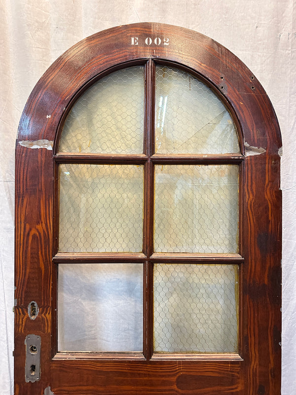 Arched 4-Pane Faux Wood Steel Doors w/ Chicken Wire Glass GA20574