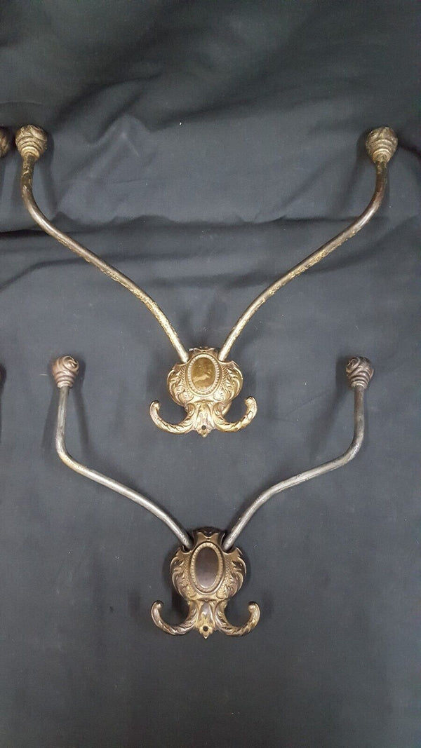 Set of 4 Victorian Solid Brass Double Hall Tree Coat Hooks 12" x 9 1/2" GA2278