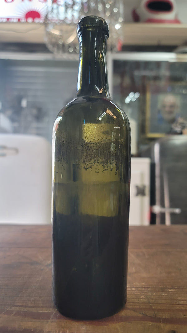 1840's Hand Blown Green Glass Liquor Bottle 9 1/4" x 2 1/2" GS00633
