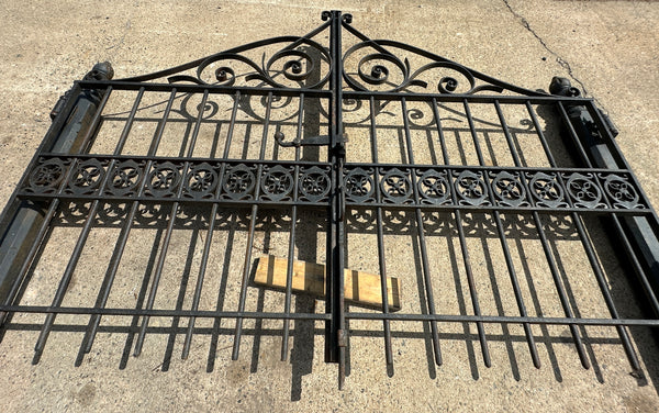 Antique Iron Entryway Gates w/ Ornate Cast Iron Posts GA20318
