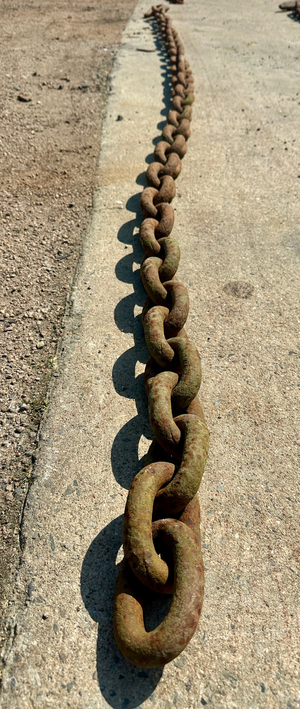 14 Ft of Antique Industrial Steel Chain w/ Cast Iron Clasp GA20920