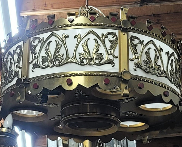 Ornate 11 Light Gothic Brass & Glass Chandelier 32" x 42" GS00635 4 Available
