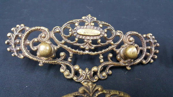 Architectural Salvage Victorian Ornate Brass Filigree Wide Drawer Pulls Set of 4