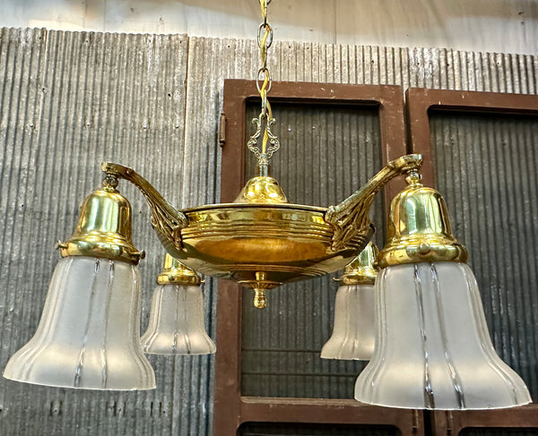 Antique Brass 4-Light Pan Chandelier - 18" W x 8" T - GA21029