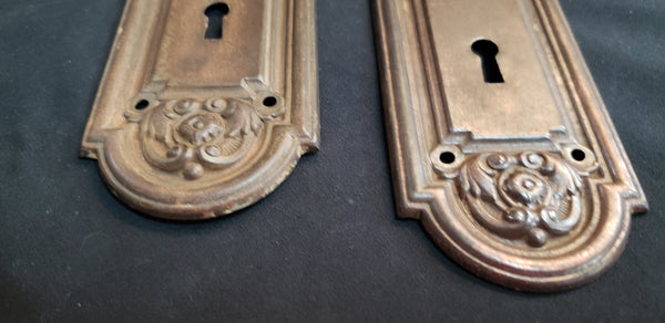Pair of Art Nouveau Door Knob Backplates with Keyholes 8" x 2 3/8" GS00589