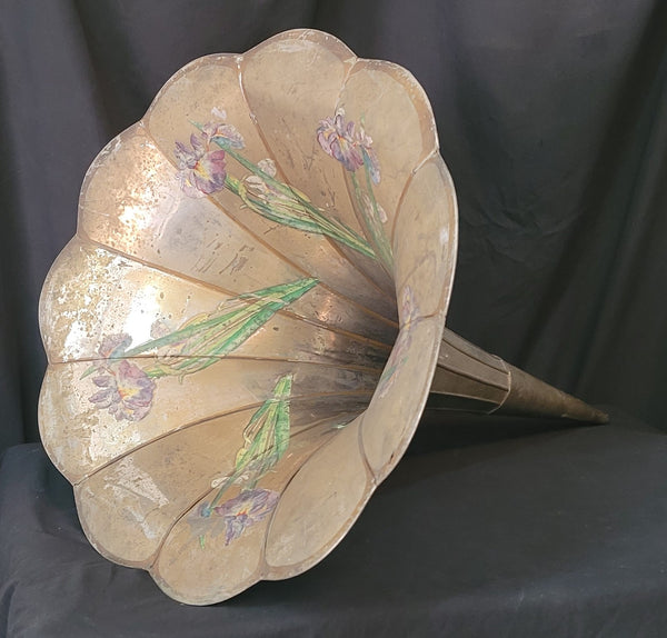 Large Phonograph Gramophone Brass Floral Horn 32" T x 23 1/2" W GS01018