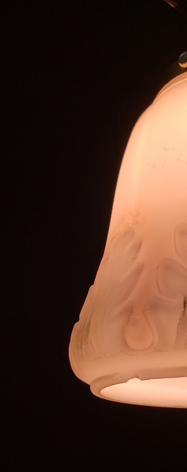 Restored Victorian 3 Light Brass Pan Chandelier w/ Shades 14"x 36" GS00978