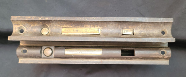 Vintage Brass & Iron Pocket Door Lock Set 7 1/2" x 5 1/4" x 4 1/8" GS00851