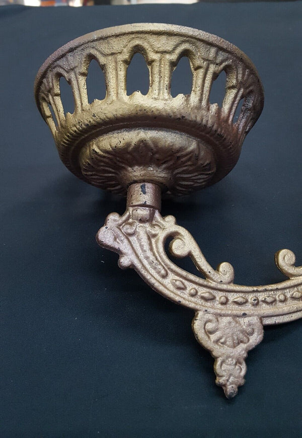 Ornate Cast Iron Victorian Fiigree Oil Lamp Sconce with Wall Bracket