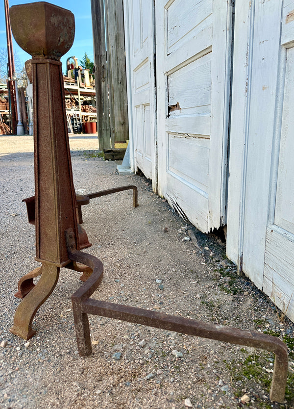 Large Antique Cast Iron Fireplace Andiron Pair GA20527