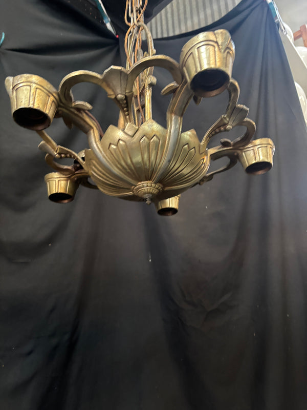 1930s Cast Aluminum Art Deco Chandelier GA21159