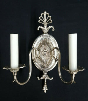 Restored Ornate Two Light Silver Toned Wall Sconce 12