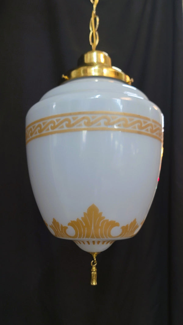 Restored Victorian Brass Pendant Light w/ Ornate Shade GS01030