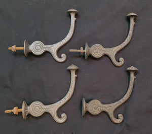 Set of 4 Cast Iron Art Deco Hall Tree Hooks w/ Bullseyes 4 1/2