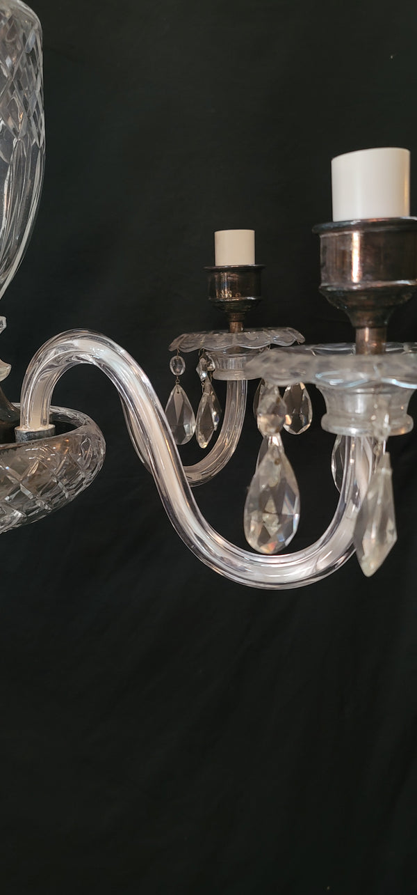5 Light Crystal Chandelier w/ Diamond Pattern Glass & Canopy 20" x 23" GS00593