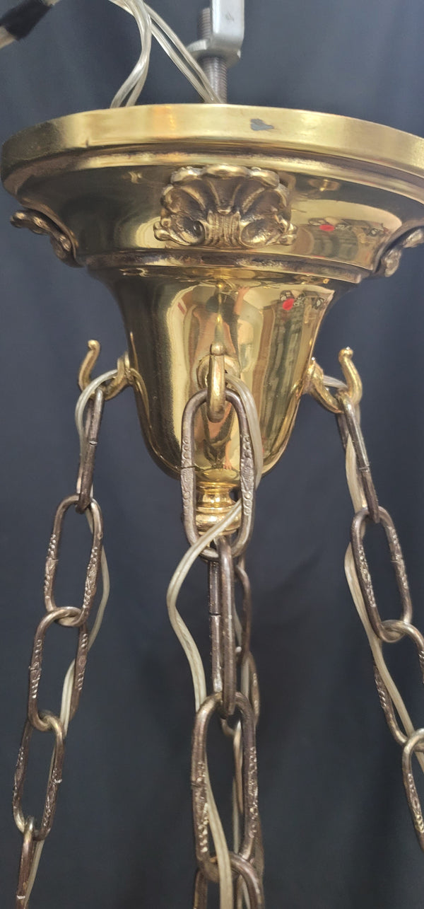 Restored Ornate Victorian 8 Light Brass Pan Chandelier 21" x 37" GS00980