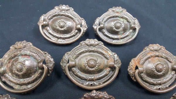Architectural Salvage Small Oval Floral Design Drawer Pull Handles Set of 14