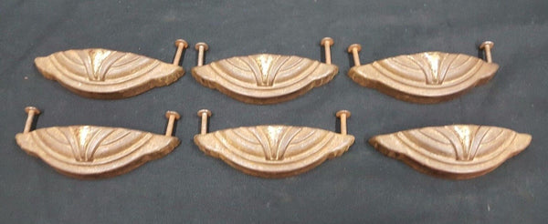 Architectural Salvage Art Deco Half Moon Shaped Drawer Pull Handles Set of 6