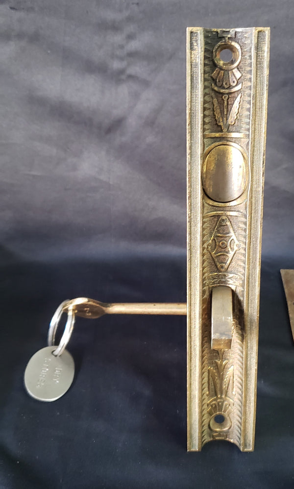 Restored 1870's Eastlake Victorian Pocket Door Lock Set w/ Key & More GS010925