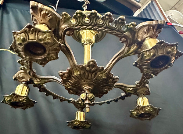 Restored Art Nouveau Brass 5-Light Chandelier GA20363