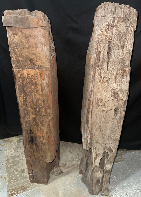 Antique Primitive Hand-Carved White Oak Newel Post Pair GA20529