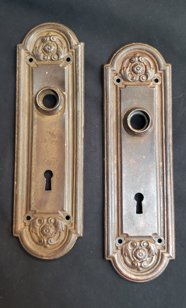Pair of Art Nouveau Door Knob Backplates with Keyholes 8" x 2 3/8" GS00589