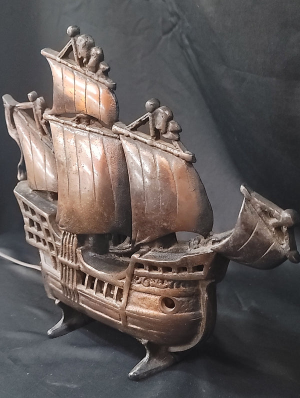 Vintage Cast Iron Galleon Sailing Ship Table Lamp 13" x 11" GS00872