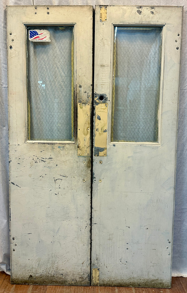 1-Pane Painted Steel Double Doors w/ Chicken Wire Glass GA20576