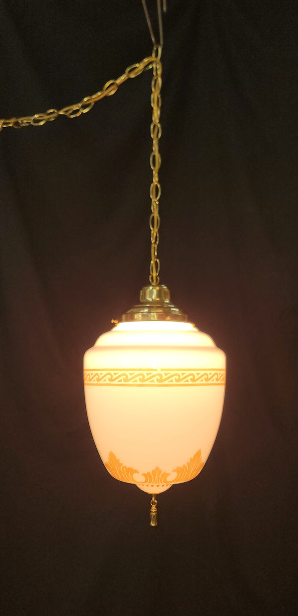 Restored Victorian Brass Pendant Light w/ Ornate Shade GS01030