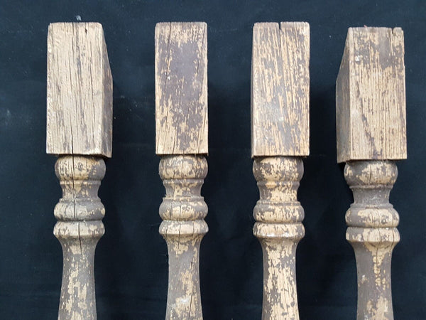 Architectural Salvage 4 Wooden Spindles Balusters Double Collars & Spiral Center