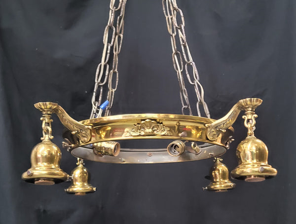 Restored Ornate Victorian 8 Light Brass Pan Chandelier 21" x 37" GS00980