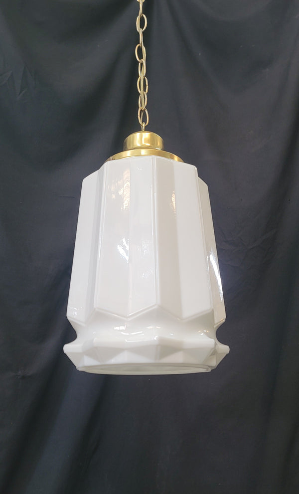 Restored Art Deco White Geometric Pendant Light Fixture GS01020