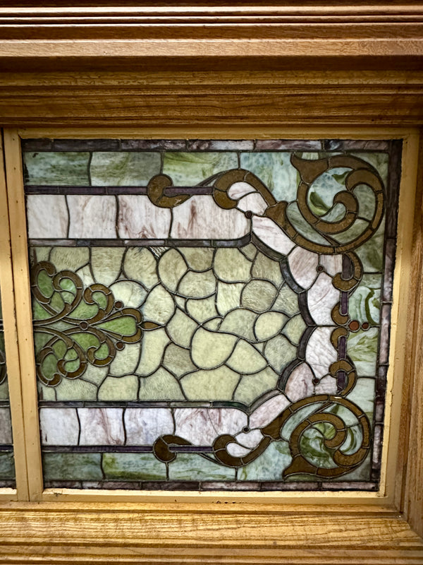 Antique Oak Framed 7+ Ft Long Stained Glass Window GA20812