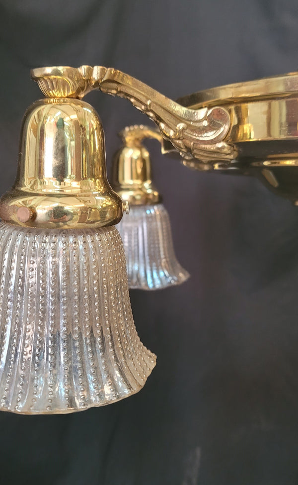 Restored 5 Light Brass Pan Chandelier 20" x 10" w/ Chain & Ceiling Cap GS00973