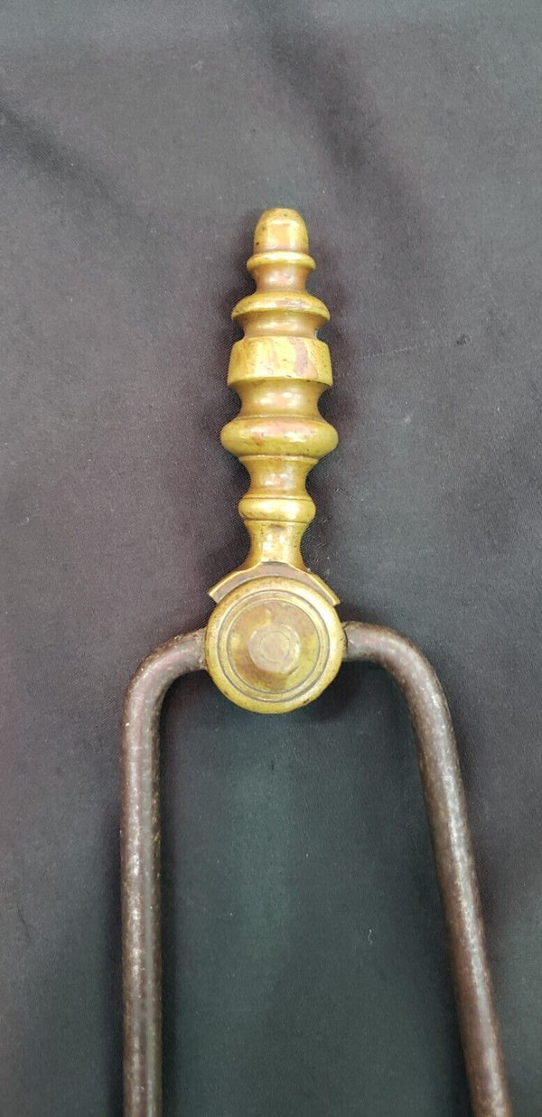 18th Century Wrought Iron & Cast Brass Fireplace Ember Tongs
