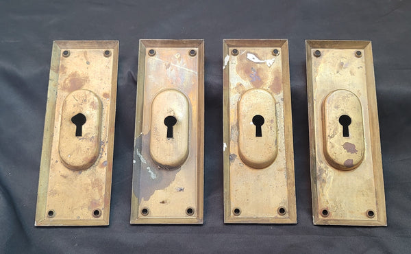 Set of 4 Brass Pocket Door Key Hole Escutcheon Plates 7" x 2 1/2" GS00860