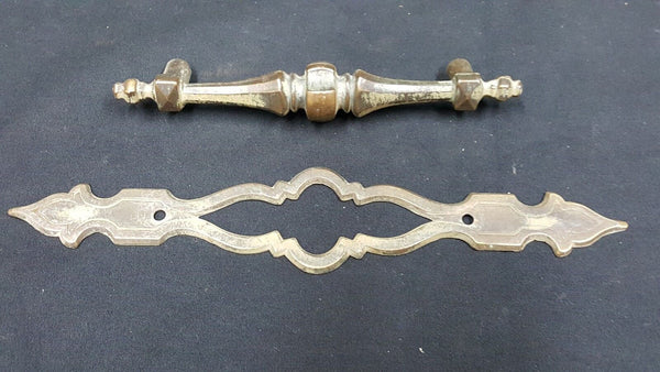 Architectural Salvage Wide Brass Drawer Pull Handles Ornate Back Plates Set of 3