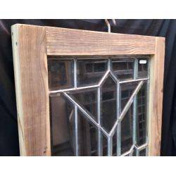 Tall Ornate Beveled Leaded Glass Window in Wood Frame 59" T x 25 6/8" W GA4022