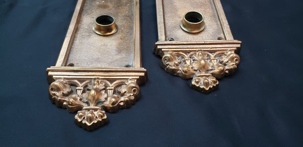 Restored Solid Brass Art Nouveau Door Back Plates w/ Dead Bolt Space GS01088