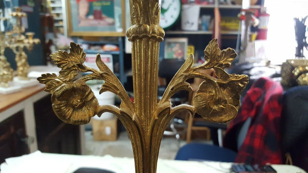 Antique Ornate Solid Brass Candelabra with Renaissance Design on Marble Base