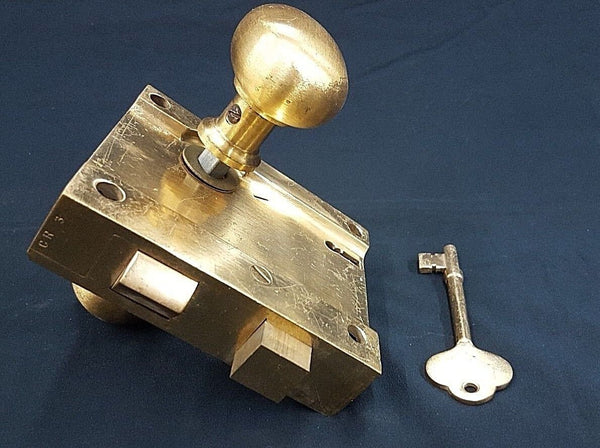 Brass Ship Rim Lock with Oval Knob with Key