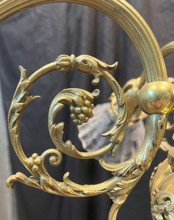 Ornate 4 Light Brass Chandelier with Pleated Etched Shades GA10208