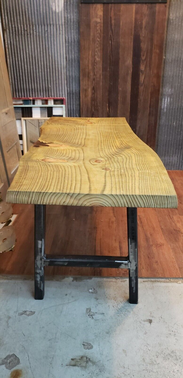 6 Foot Indoor Outdoor Pressure Treated Live Edge Table w/ Cast Iron Legs GS00728