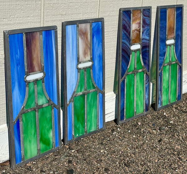 Set of 4 Custom-Made Stained Slag Glass Window Panels GA20704